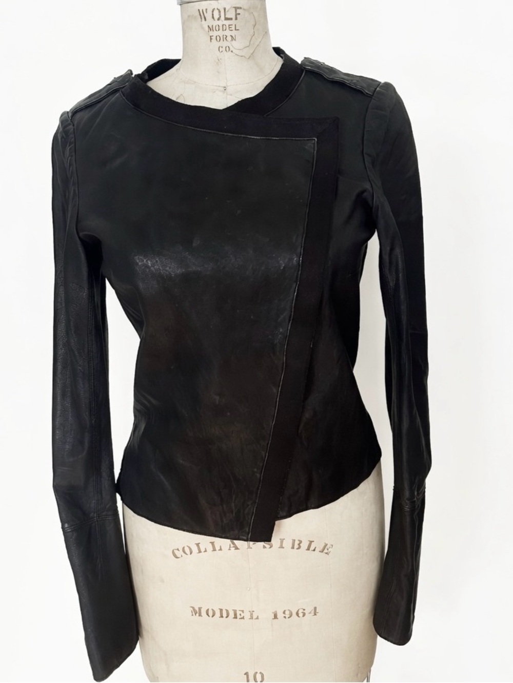 Black Asymmetric Leather-Panel Jacket
